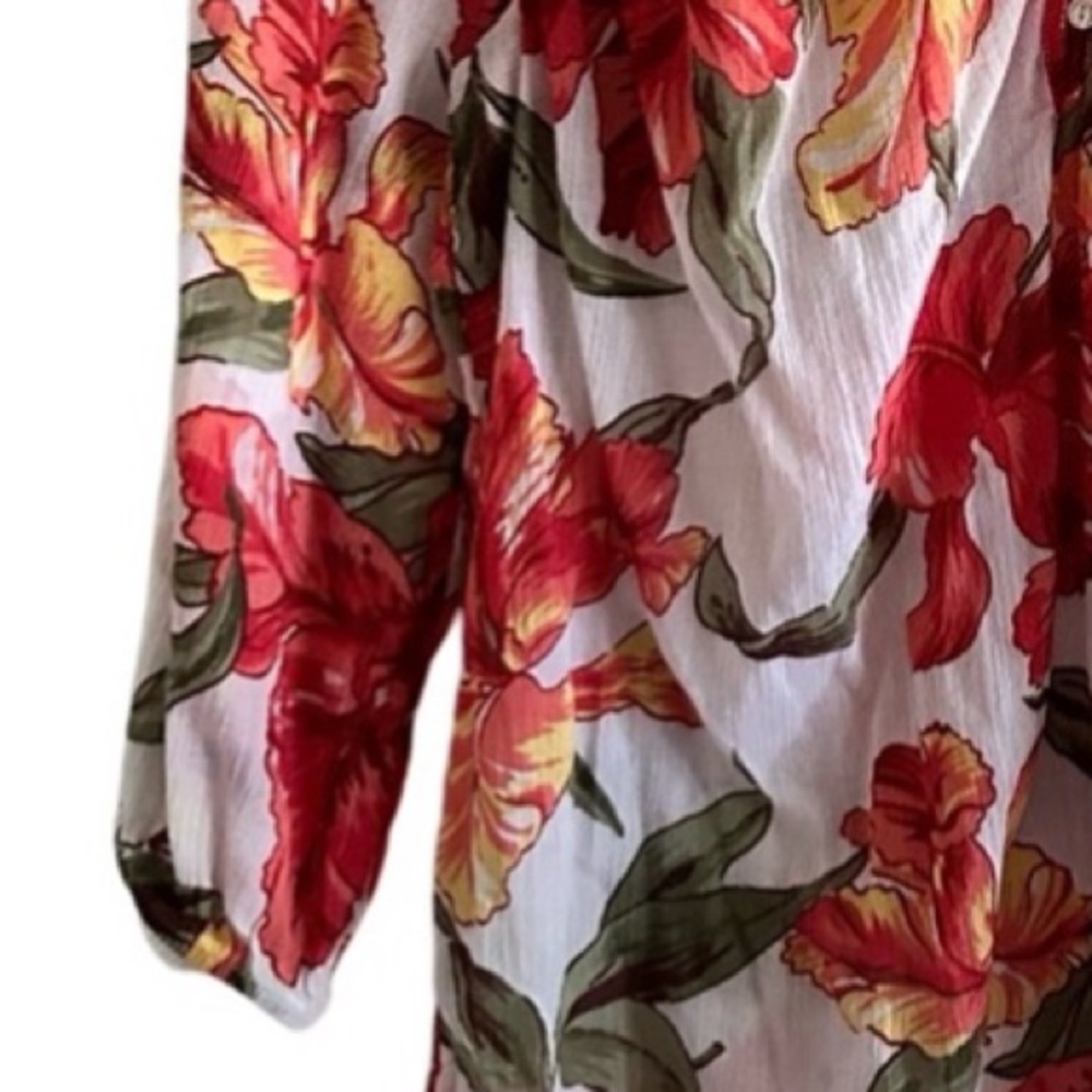 Chaps 100% Cotton White Floral Tropical Vacation Top Blouse - Picture 8 of 11